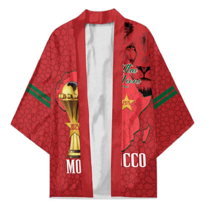 Morocco Football Custom Kimono Atlas Lions Champions African Red Islamic Pattern