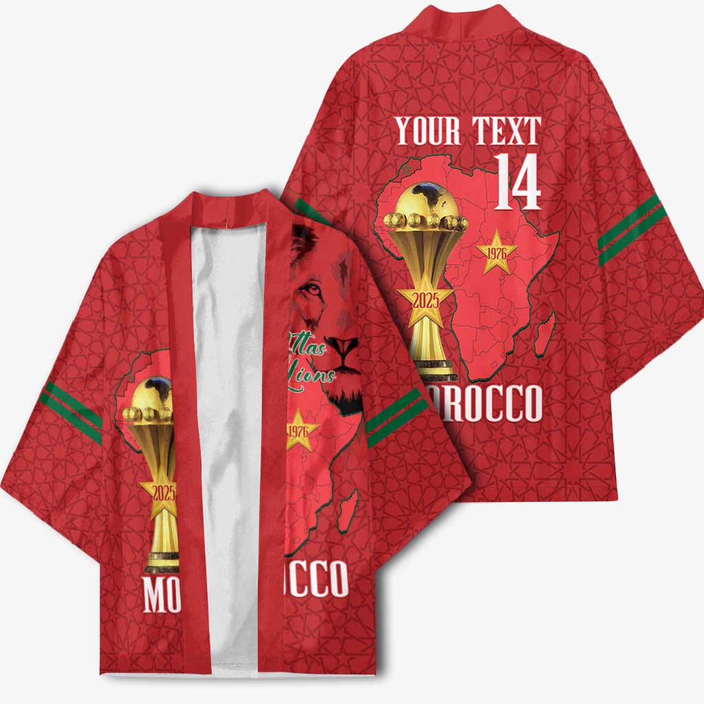 Morocco Football Custom Kimono Atlas Lions Champions African Red Islamic Pattern