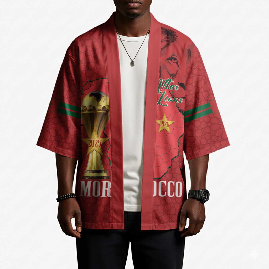 Morocco Football Custom Kimono Atlas Lions Champions African Red Islamic Pattern