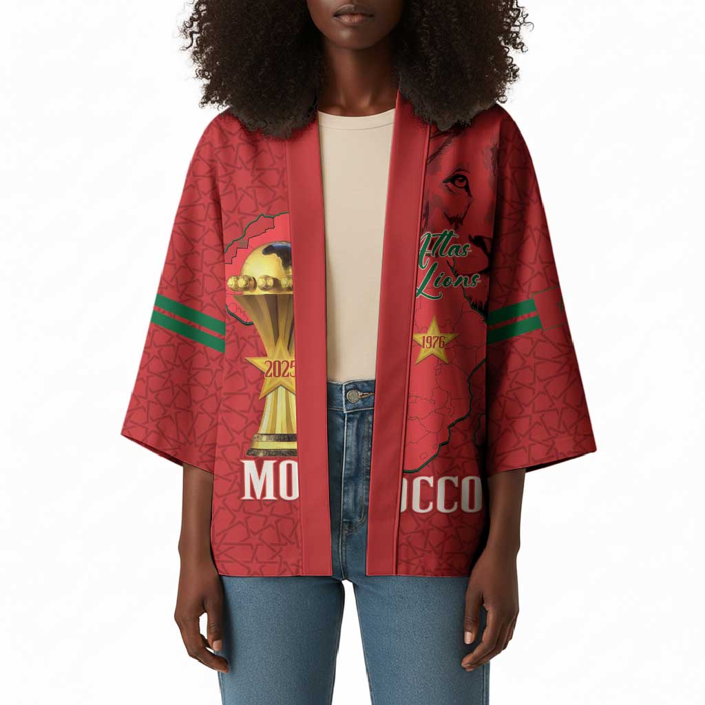 Morocco Football Custom Kimono Atlas Lions Champions African Red Islamic Pattern