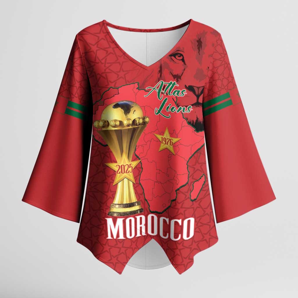 Morocco Football Custom Kimono Sleeve Blouse Atlas Lions Champions African Red Islamic Pattern