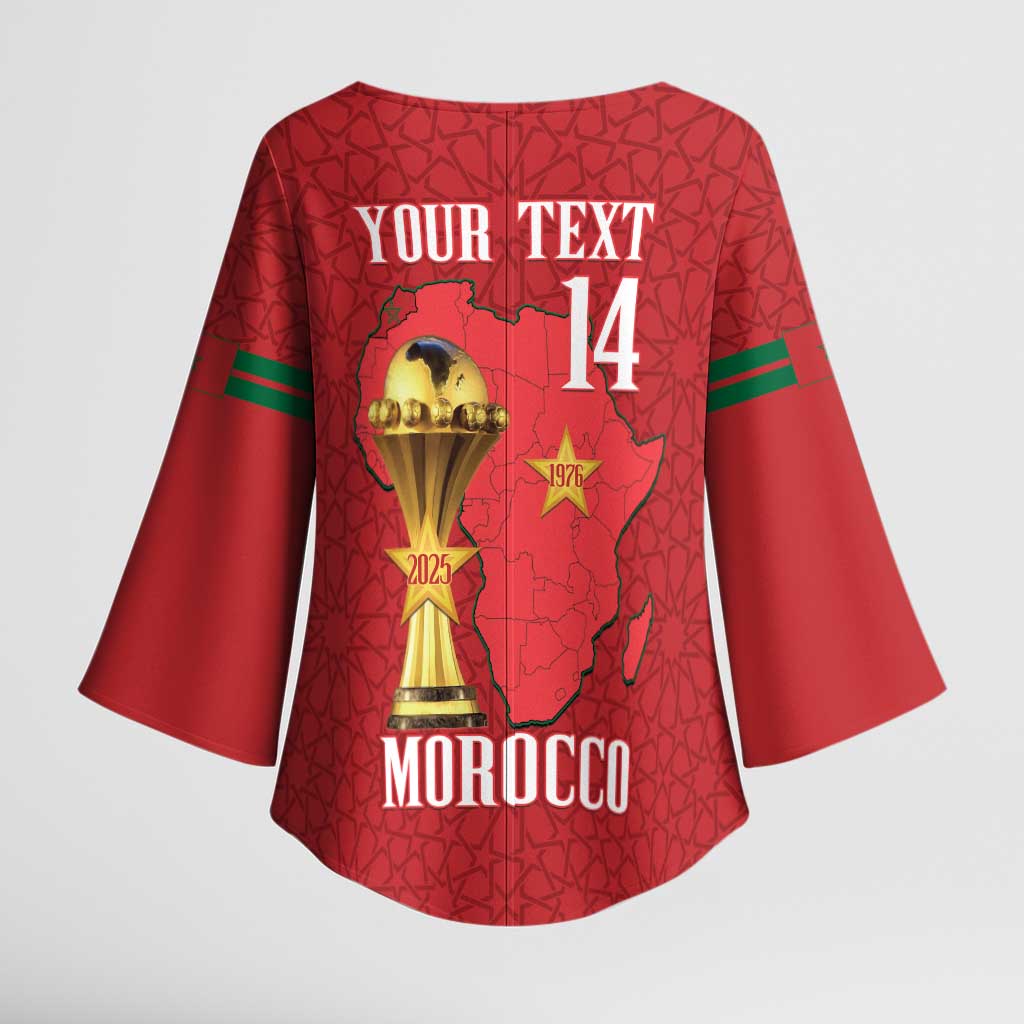 Morocco Football Custom Kimono Sleeve Blouse Atlas Lions Champions African Red Islamic Pattern