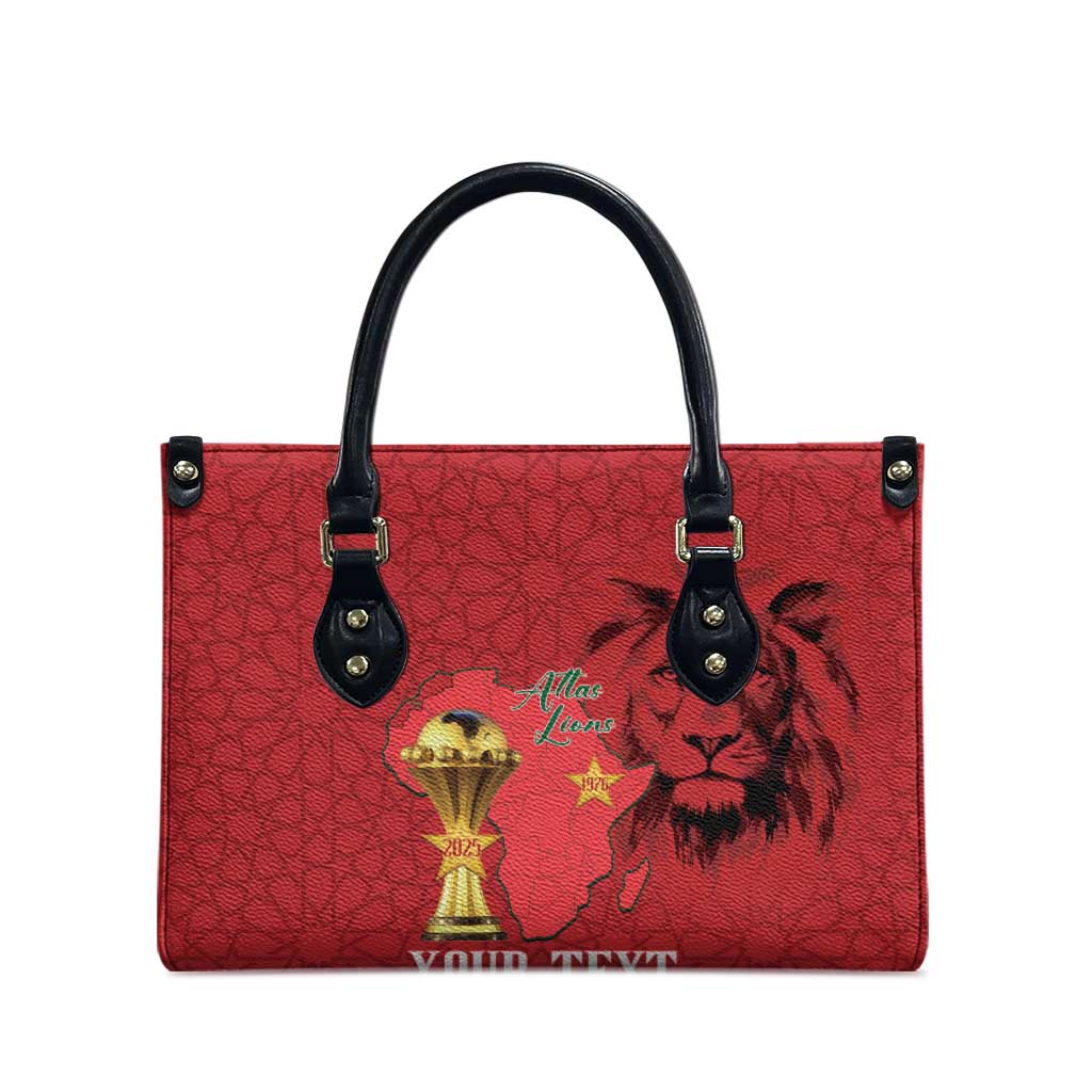 Morocco Football Custom Leather Bag Atlas Lions Champions African Red Islamic Pattern