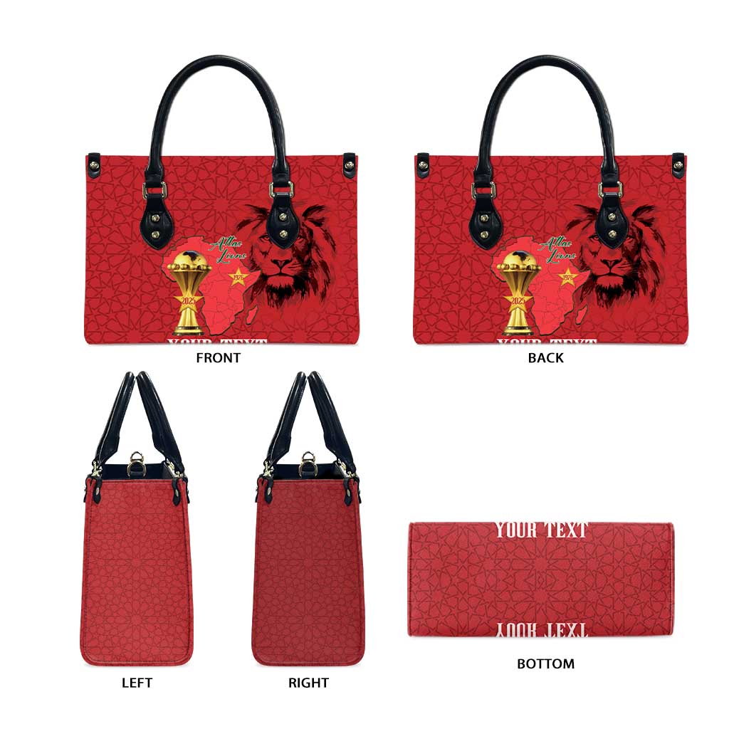 Morocco Football Custom Leather Bag Atlas Lions Champions African Red Islamic Pattern