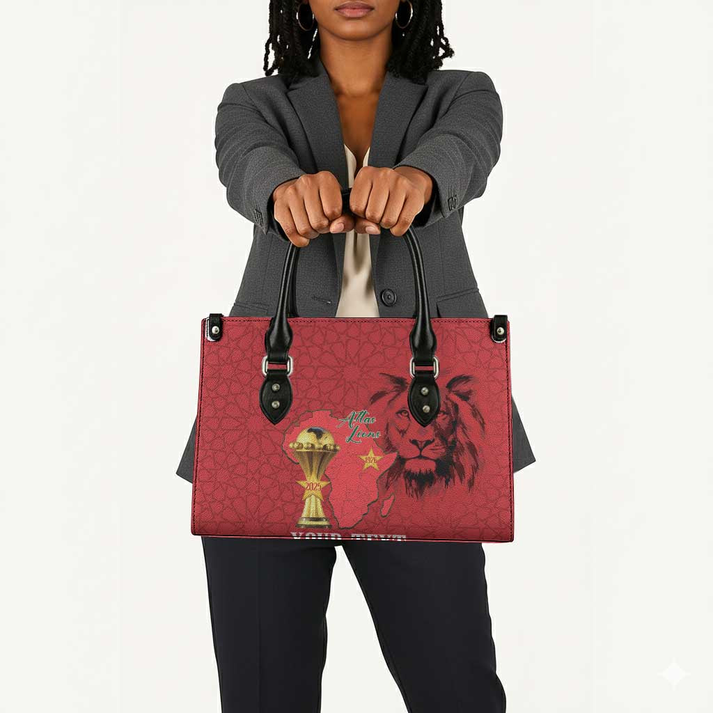 Morocco Football Custom Leather Bag Atlas Lions Champions African Red Islamic Pattern