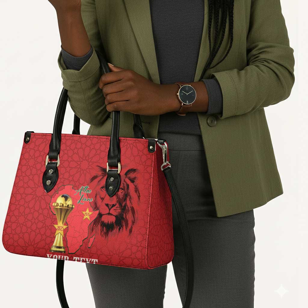 Morocco Football Custom Leather Bag Atlas Lions Champions African Red Islamic Pattern
