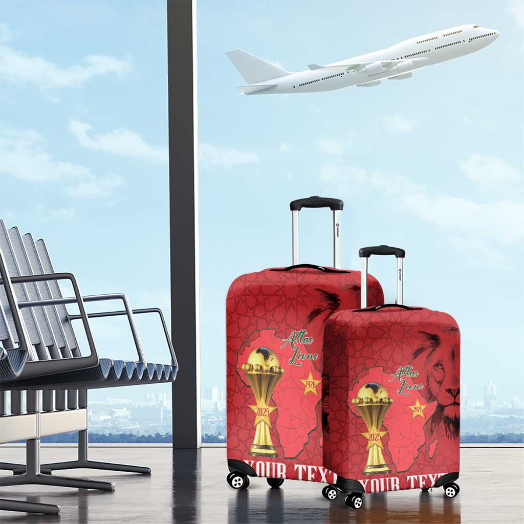 Morocco Football Custom Luggage Cover Atlas Lions Champions African Red Islamic Pattern