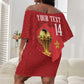 Morocco Football Custom Off Shoulder Short Dress Atlas Lions Champions African Red Islamic Pattern