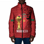 Morocco Football Custom Padded Jacket Atlas Lions Champions African Red Islamic Pattern
