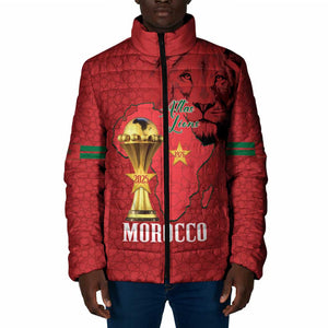 Morocco Football Custom Padded Jacket Atlas Lions Champions African Red Islamic Pattern