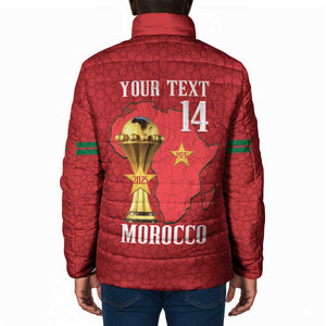 Morocco Football Custom Padded Jacket Atlas Lions Champions African Red Islamic Pattern
