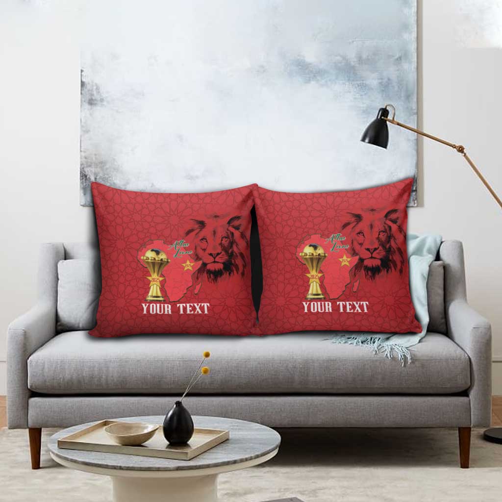 Morocco Football Custom Pillow Cover Atlas Lions Champions African Red Islamic Pattern