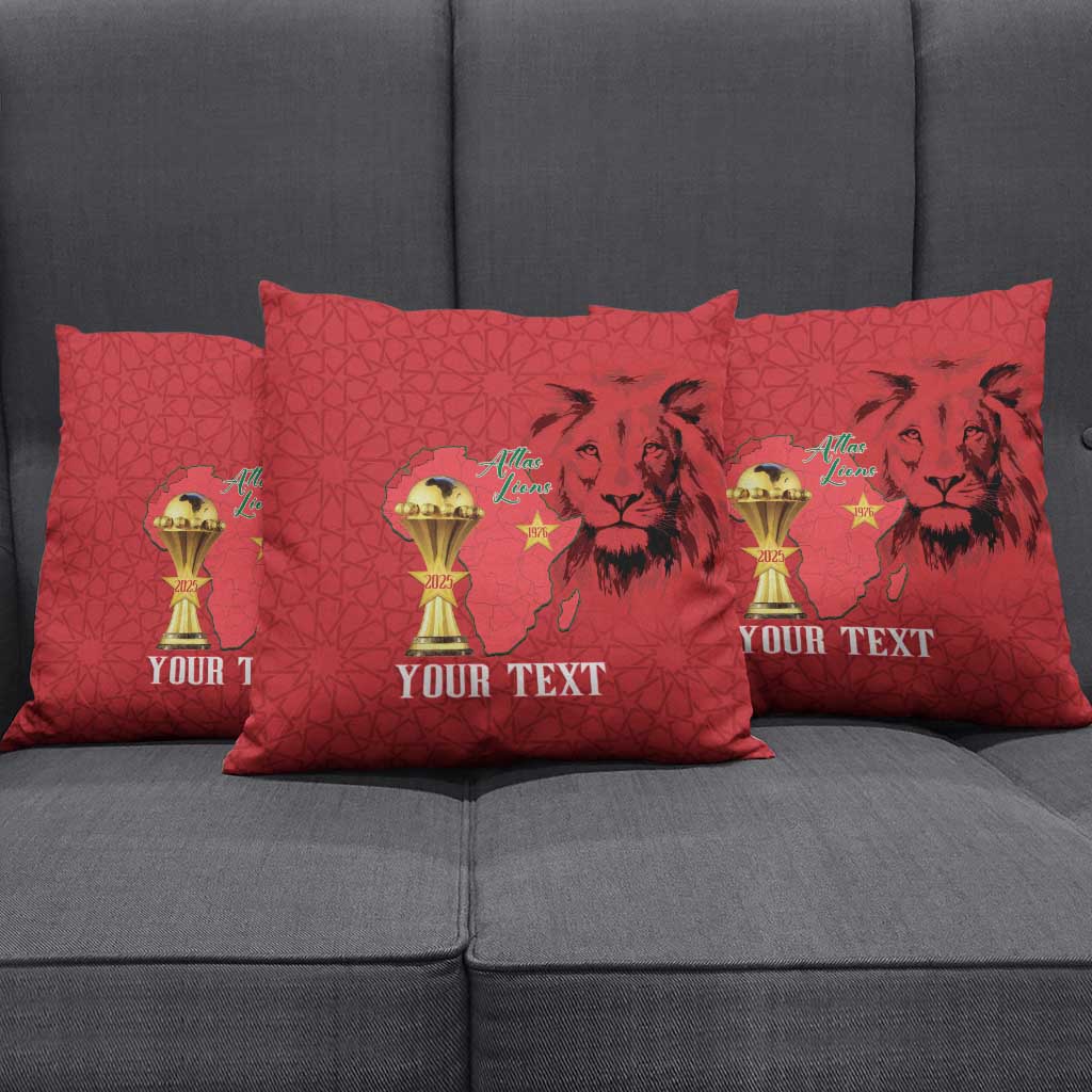 Morocco Football Custom Pillow Cover Atlas Lions Champions African Red Islamic Pattern