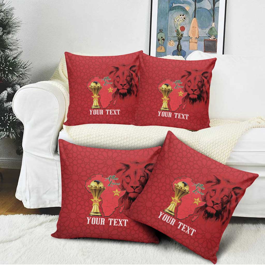 Morocco Football Custom Pillow Cover Atlas Lions Champions African Red Islamic Pattern