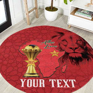 Morocco Football Custom Round Carpet Atlas Lions Champions African Red Islamic Pattern