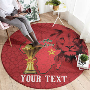 Morocco Football Custom Round Carpet Atlas Lions Champions African Red Islamic Pattern