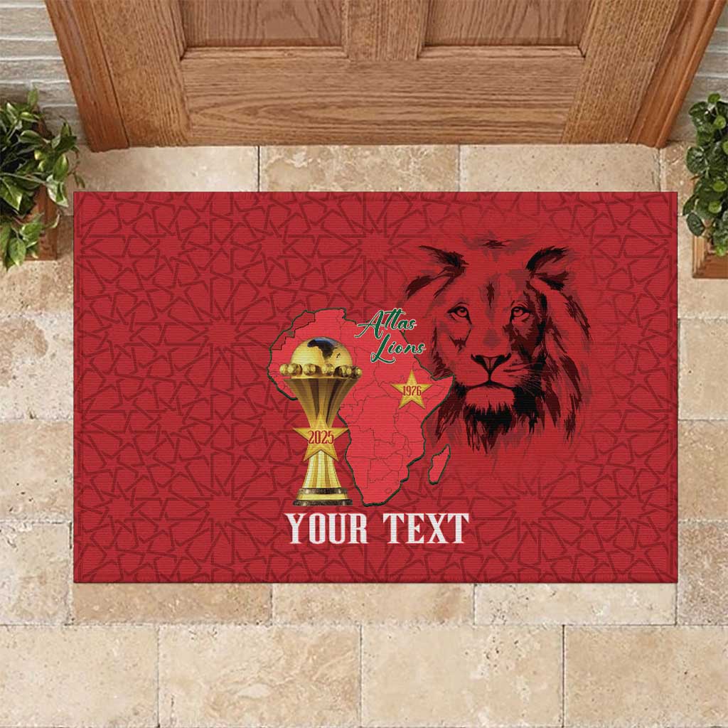 Morocco Football Custom Rubber Doormat Atlas Lions Champions African Red Islamic Pattern