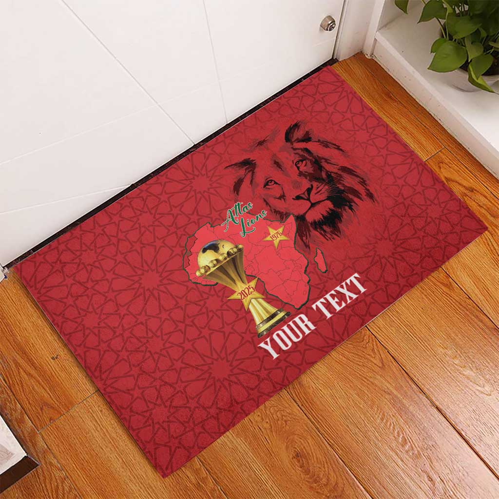 Morocco Football Custom Rubber Doormat Atlas Lions Champions African Red Islamic Pattern