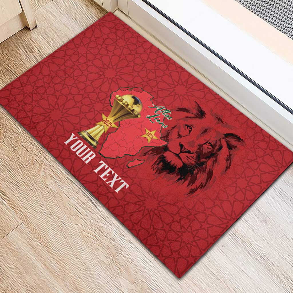 Morocco Football Custom Rubber Doormat Atlas Lions Champions African Red Islamic Pattern