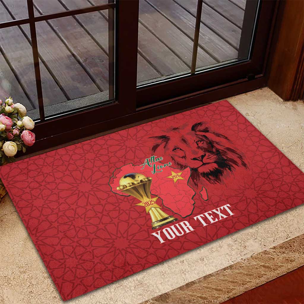 Morocco Football Custom Rubber Doormat Atlas Lions Champions African Red Islamic Pattern