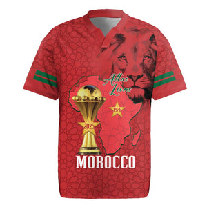 Morocco Football Custom Rugby Jersey Atlas Lions Champions African Red Islamic Pattern