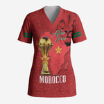 Morocco Football Custom Scrub Top Atlas Lions Champions African Red Islamic Pattern