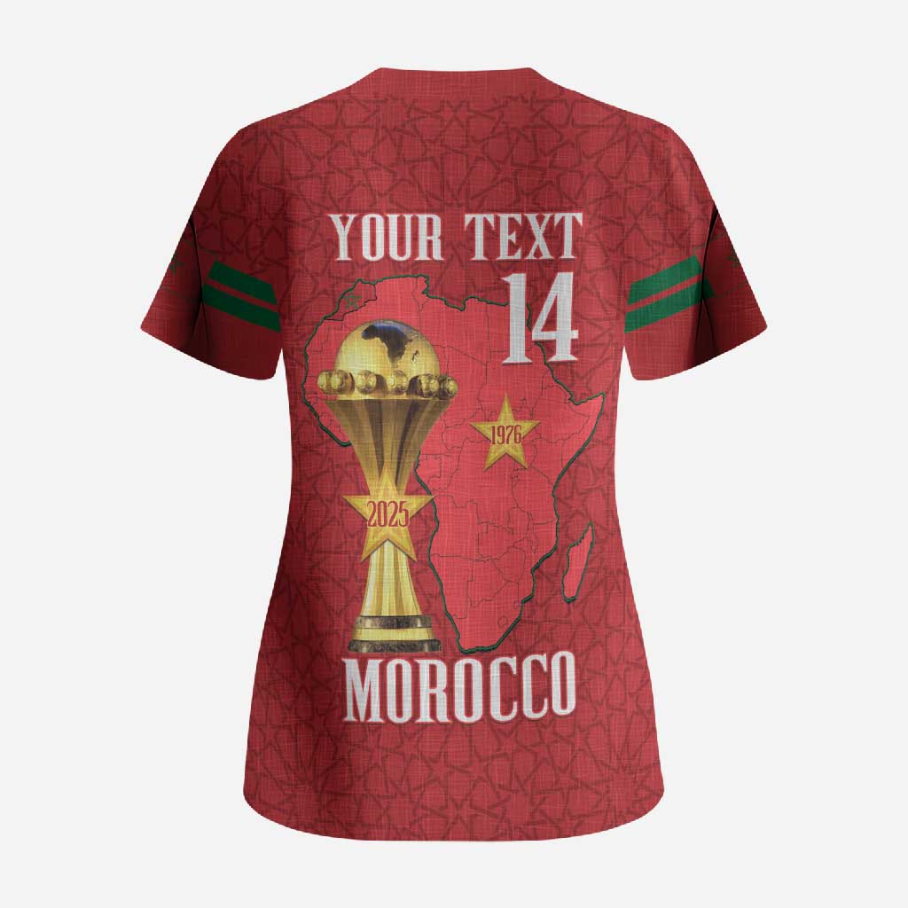 Morocco Football Custom Scrub Top Atlas Lions Champions African Red Islamic Pattern