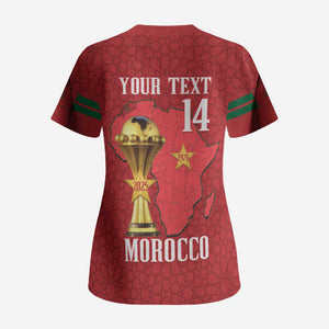 Morocco Football Custom Scrub Top Atlas Lions Champions African Red Islamic Pattern