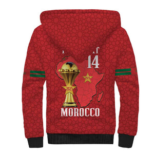 Morocco Football Custom Sherpa Hoodie Atlas Lions Champions African Red Islamic Pattern