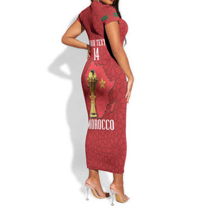 Morocco Football Custom Short Sleeve Bodycon Dress Atlas Lions Champions African Red Islamic Pattern