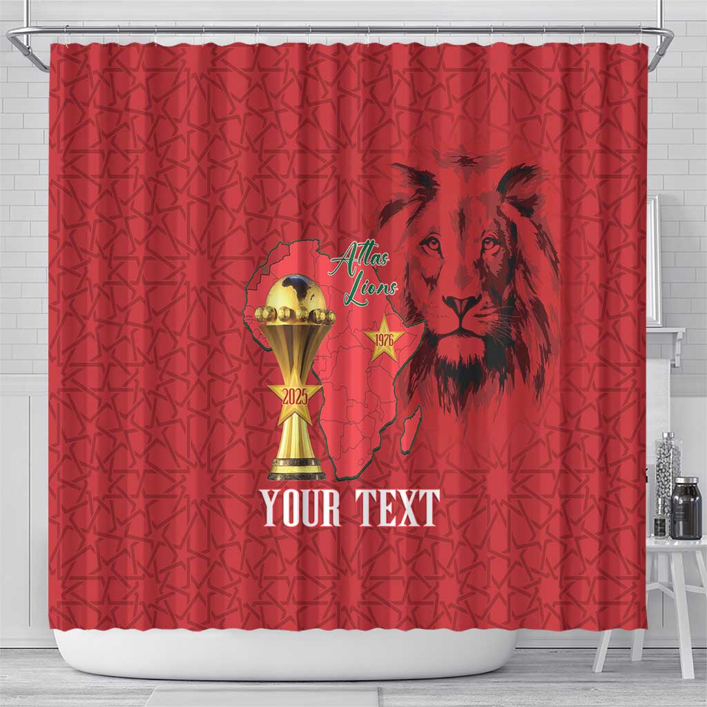 Morocco Football Custom Shower Curtain Atlas Lions Champions African Red Islamic Pattern