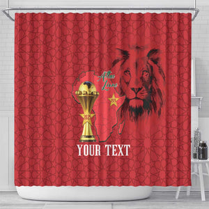 Morocco Football Custom Shower Curtain Atlas Lions Champions African Red Islamic Pattern