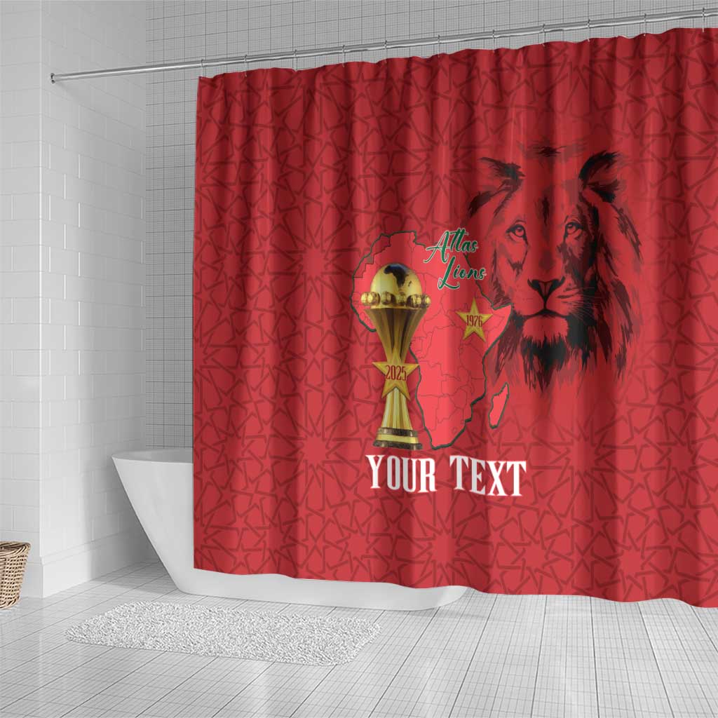 Morocco Football Custom Shower Curtain Atlas Lions Champions African Red Islamic Pattern