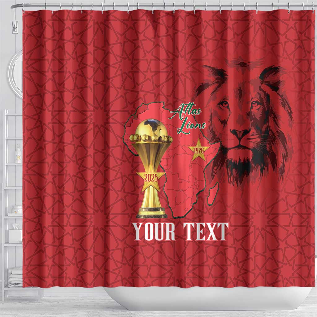 Morocco Football Custom Shower Curtain Atlas Lions Champions African Red Islamic Pattern
