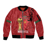 Morocco Football Custom Sleeve Zip Bomber Jacket Atlas Lions Champions African Red Islamic Pattern
