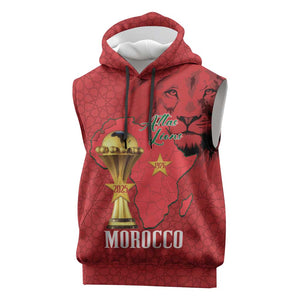 Morocco Football Custom Sleeveless Hoodie Atlas Lions Champions African Red Islamic Pattern