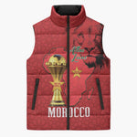 Morocco Football Custom Sleeveless Puffer Jacket Atlas Lions Champions African Red Islamic Pattern