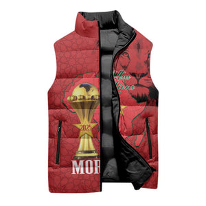Morocco Football Custom Sleeveless Puffer Jacket Atlas Lions Champions African Red Islamic Pattern