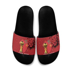 Morocco Football Custom Slide Sandals Atlas Lions Champions African Red Islamic Pattern