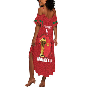 Morocco Football Custom Summer Maxi Dress Atlas Lions Champions African Red Islamic Pattern