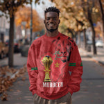 Morocco Football Custom Sweatshirt Atlas Lions Champions African Red Islamic Pattern