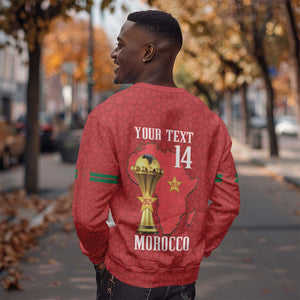 Morocco Football Custom Sweatshirt Atlas Lions Champions African Red Islamic Pattern