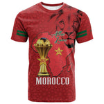 Morocco Football Custom T shirt Atlas Lions Champions African Red Islamic Pattern