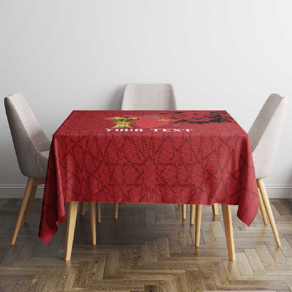 Morocco Football Custom Tablecloth Atlas Lions Champions African Red Islamic Pattern