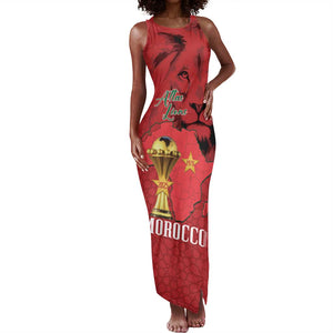 Morocco Football Custom Tank Maxi Dress Atlas Lions Champions African Red Islamic Pattern