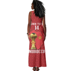 Morocco Football Custom Tank Maxi Dress Atlas Lions Champions African Red Islamic Pattern