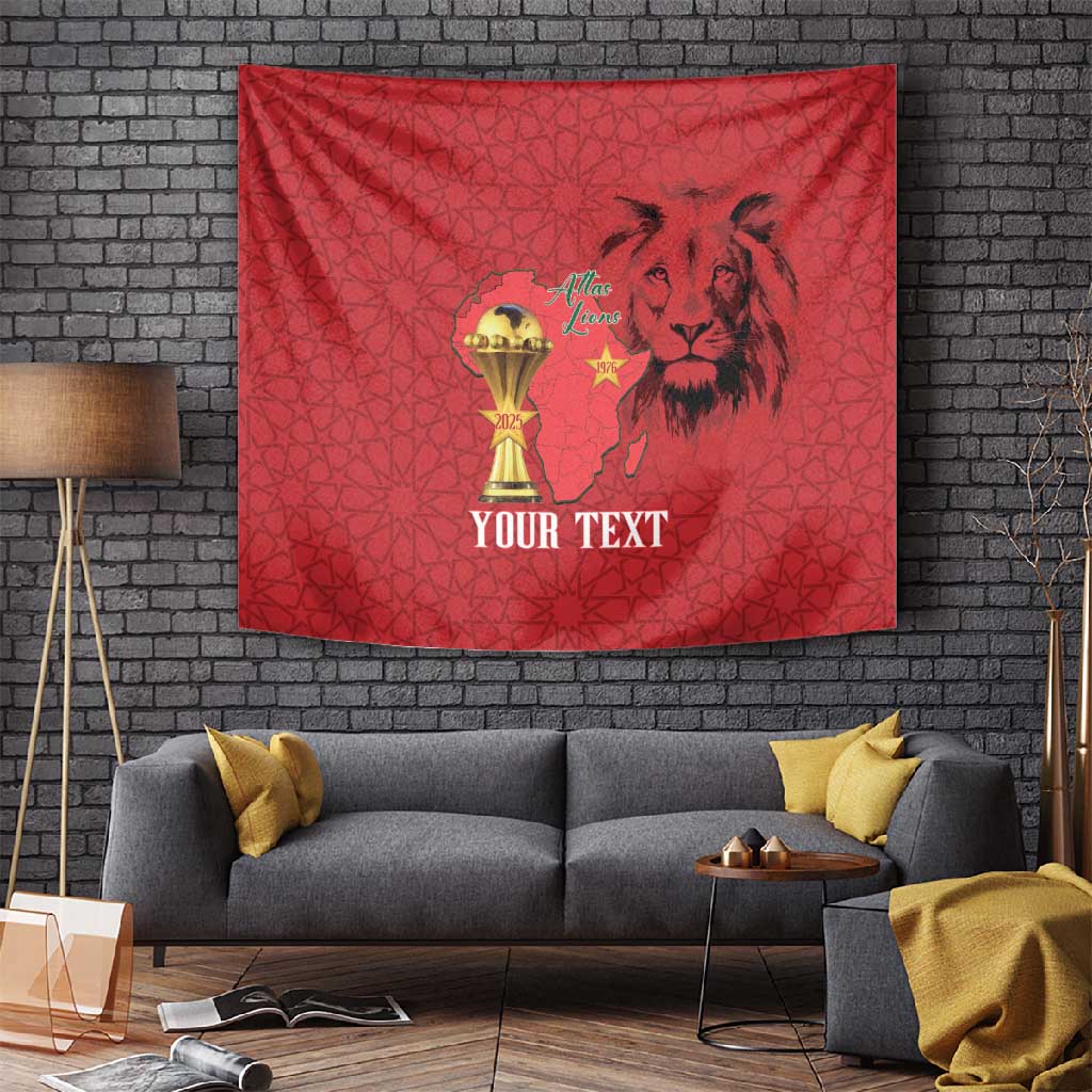 Morocco Football Custom Tapestry Atlas Lions Champions African Red Islamic Pattern