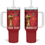 Morocco Football Custom Tumbler With Handle Atlas Lions Champions African Red Islamic Pattern