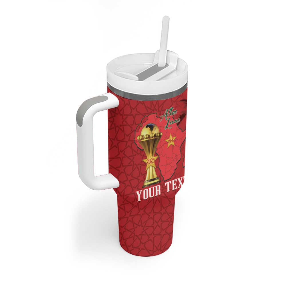 Morocco Football Custom Tumbler With Handle Atlas Lions Champions African Red Islamic Pattern