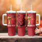 Morocco Football Custom Tumbler With Handle Atlas Lions Champions African Red Islamic Pattern